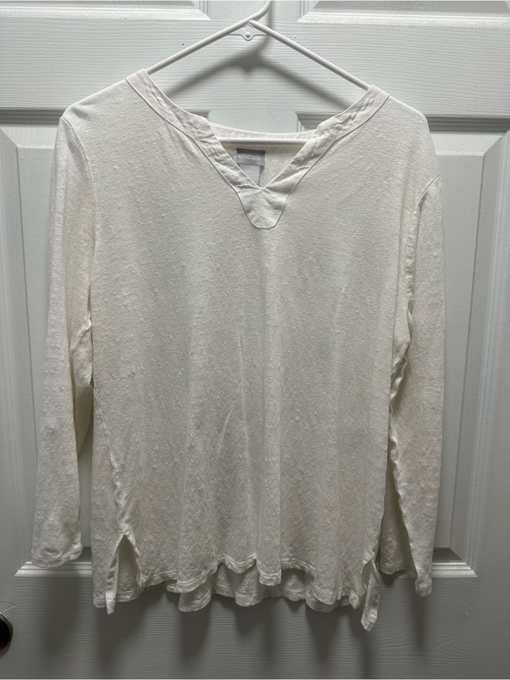 Chico’s Ivory Long Sleeve Tunic Top Size 2P Large Petite